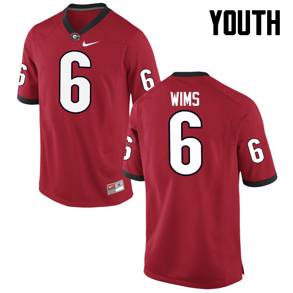 Georgia Bulldogs Youth Javon Wims #6 Red Stitched College UGA Football Jersey 23FD013YK